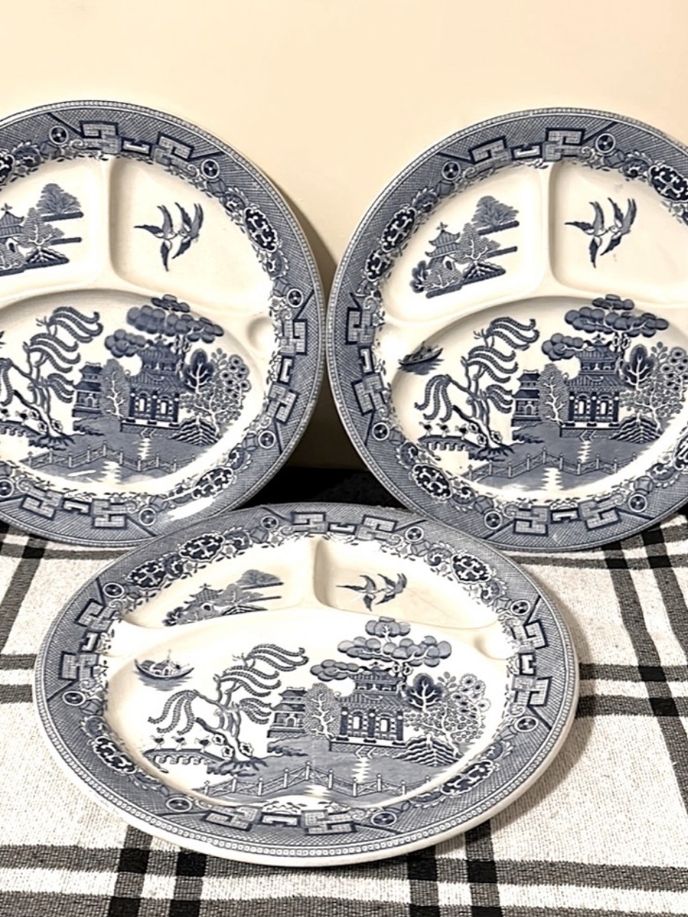 Antique Celebrate Semi-Porcelain~England~Blue Willow Grill Plates~Set of 3